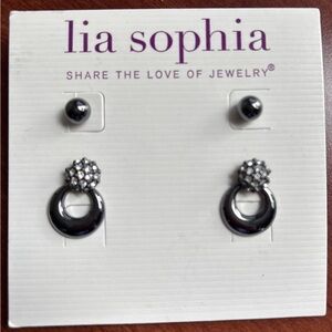 Lia Sophia Cut Crystals Earrings in Hematite 2 piece set - NEW